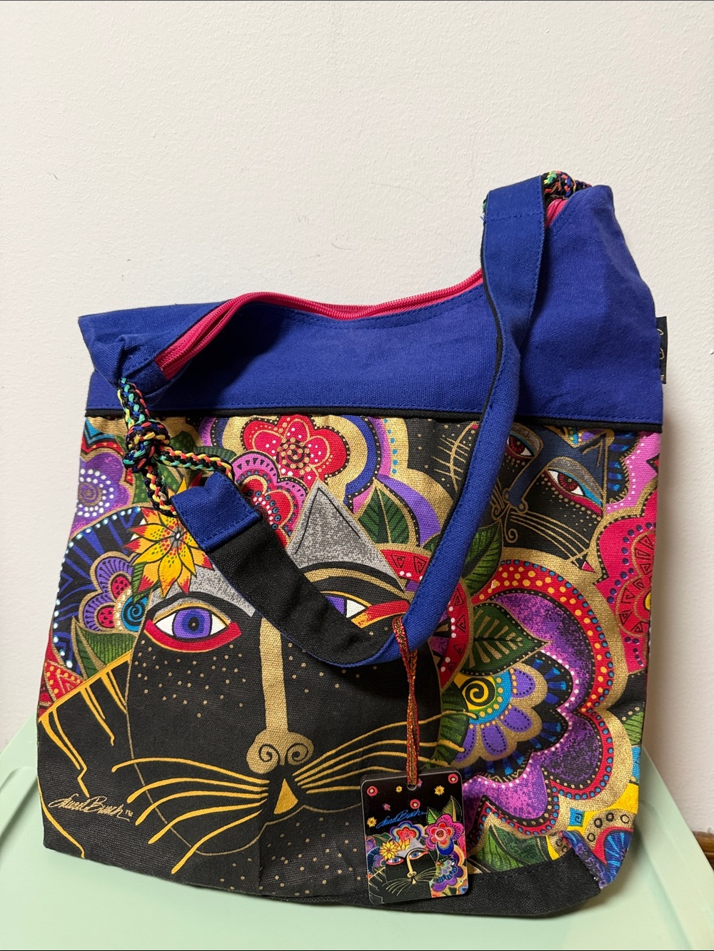 Laurel Burch Blue & Multicolor Cat Tote